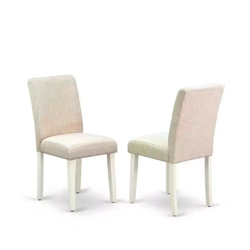 Set da pranzo in legno massello con top bianco lino, 5 pezzi (4 posti)