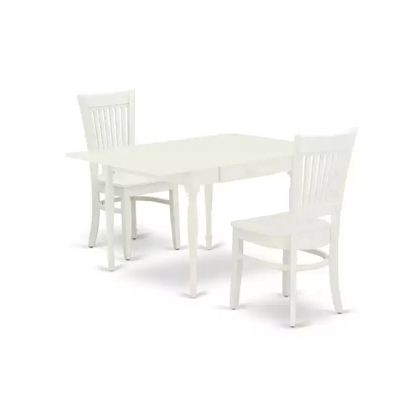 HomeStock 3-Pc Linen White Finish Rectangular Solid Wood Top With Dropleaf Dining Table Set