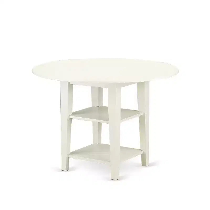 HomeStock Set da Pranzo Rotondo in Legno Massello Finitura Bianco Lino - 5 Pezzi - 4 Posti
