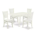 5-Piece Linen White Finish Solid Wood Top - Rectangular Dining Room Set Seats-4