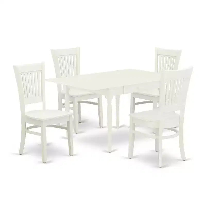 5-Piece Linen White Finish Solid Wood Top - Rectangular Dining Room Set Seats-4