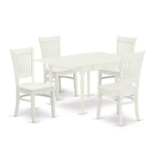 5-Piece Linen White Finish Solid Wood Top - Rectangular Dining Room Set Seats-4
