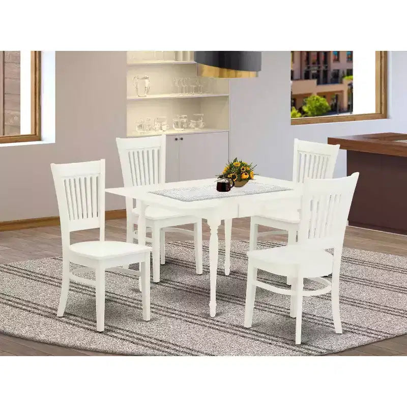 Set da pranzo 5 pezzi in legno massello con top bianco lino - Set rettangolare per 4 persone