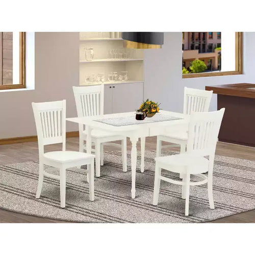Set da pranzo 5 pezzi in legno massello con top bianco lino - Set rettangolare per 4 persone