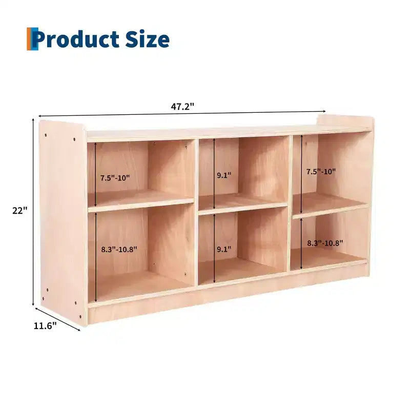 Scaffale Montessori in Legno, Organizer per Giocattoli e Libri a 6 Scomparti con Divisori Regolabili, Libreria per Bambini con Finitura Naturale per Sale Giochi, Camerette