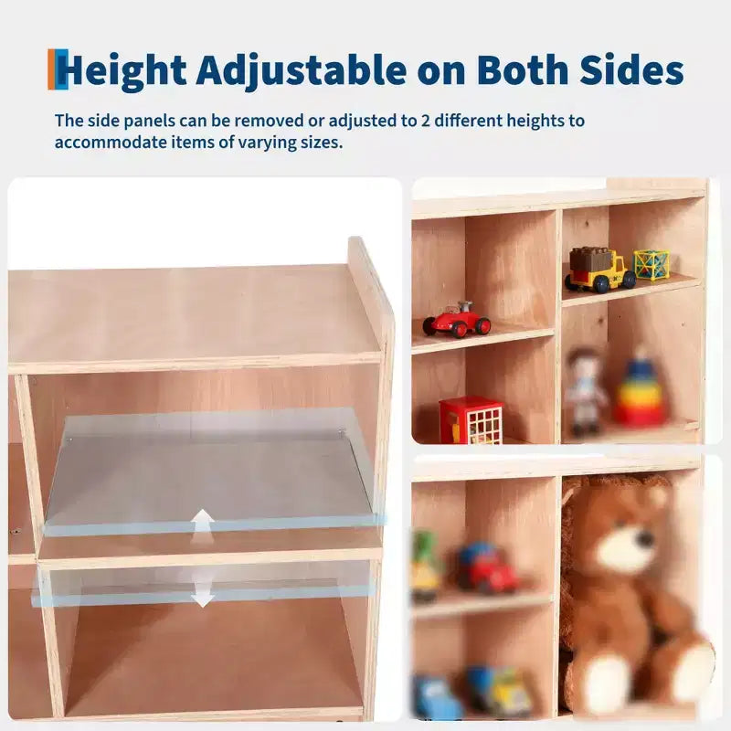 Scaffale Montessori in Legno, Organizer per Giocattoli e Libri a 6 Scomparti con Divisori Regolabili, Libreria per Bambini con Finitura Naturale per Sale Giochi, Camerette