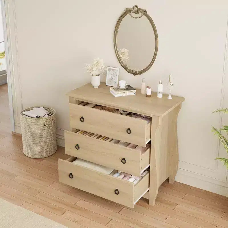 COZONY Cassettiera in Legno a 3 Cassetti con Maniglie in Metallo, Mobile Contenitore Moderno per Camera da Letto, Soggiorno, Ingresso