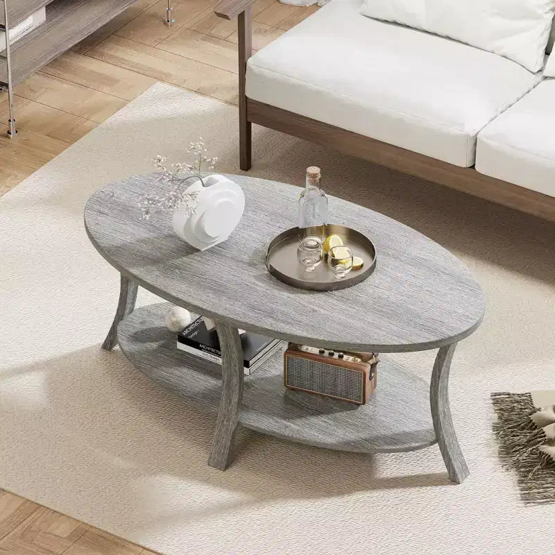 Costway Tavolino da caffè ovale con gambe di supporto robuste per soggiorno, studio, sala d'attesa, grigio