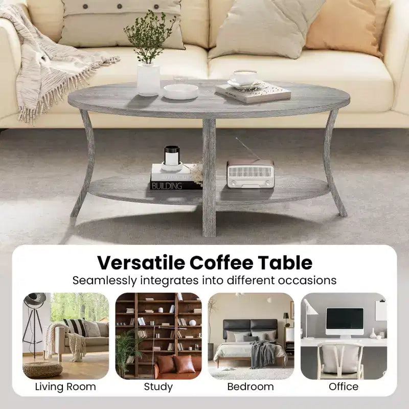 Costway Tavolino da caffè ovale con gambe di supporto robuste per soggiorno, studio, sala d'attesa, grigio