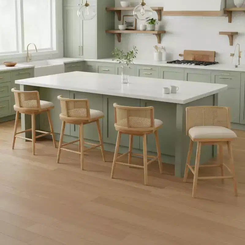 Christopher Knight Home Nilo Moderni Sgabelli da bancone imbottiti in rattan intrecciato e legno di gomma con schienale curvo in rattan (set da 4)