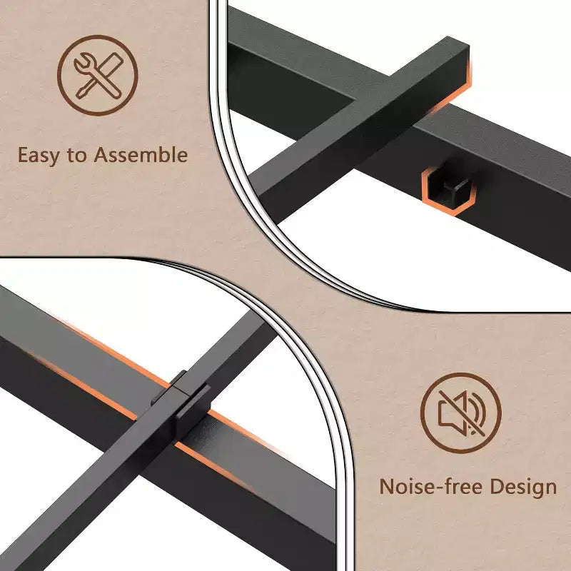 Letto matrimoniale moderno in metallo con piattaforma, testiera contenitore, luci LED RGB, stazione di ricarica con porte USB, senza bisogno di rete, silenzioso, colore nero