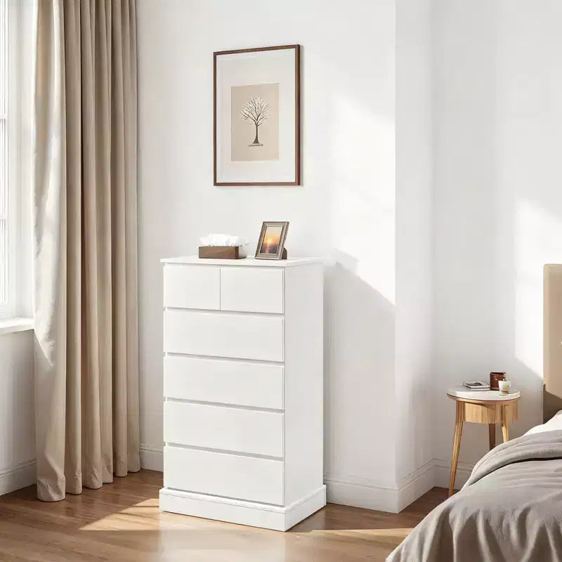 GDFStudio Miri Cassettiera Alta Moderna in Legno 40H con Maniglie Nascoste e 6 Cassetti