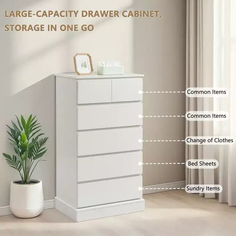 GDFStudio Miri Cassettiera Alta Moderna in Legno 40H con Maniglie Nascoste e 6 Cassetti