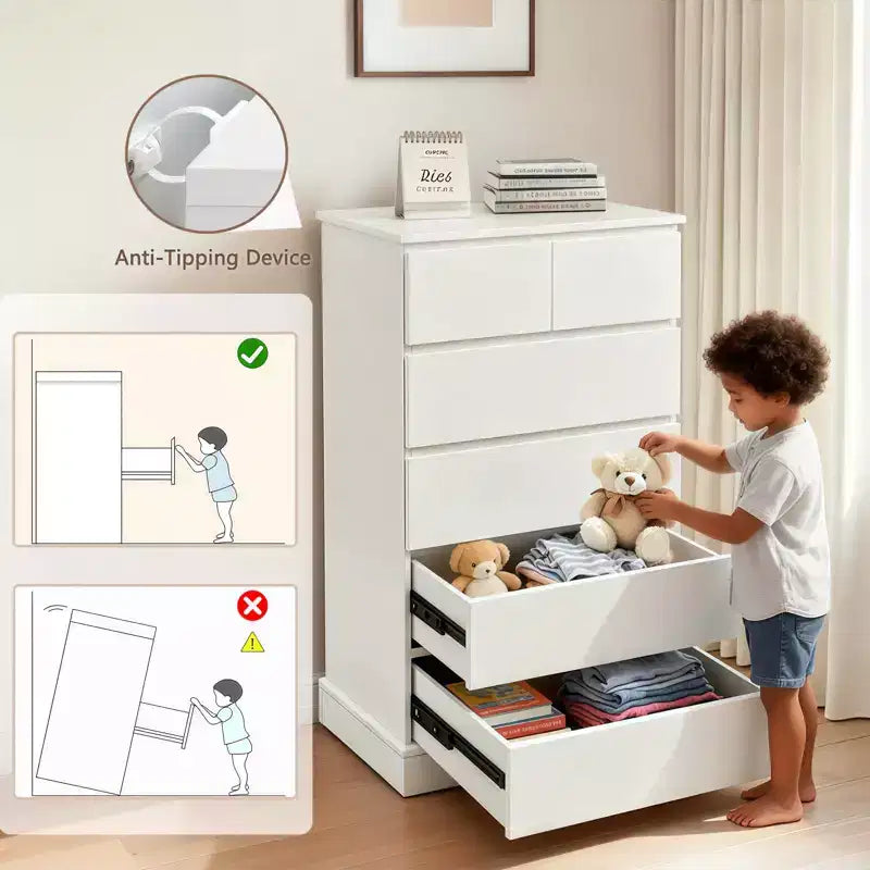 GDFStudio Miri Cassettiera Alta Moderna in Legno 40H con Maniglie Nascoste e 6 Cassetti