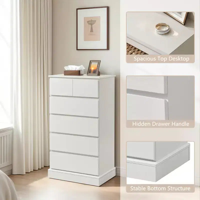 GDFStudio Miri Cassettiera Alta Moderna in Legno 40H con Maniglie Nascoste e 6 Cassetti