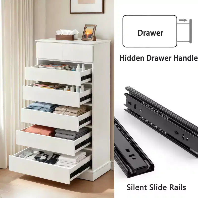 GDFStudio Miri Cassettiera Alta Moderna in Legno 40H con Maniglie Nascoste e 6 Cassetti