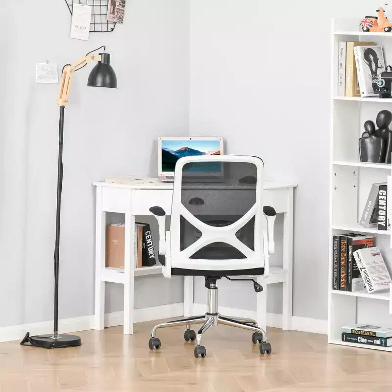 Scrivania angolare, scrivania triangolare per computer con cassetto e ripiani portaoggetti per piccoli spazi, postazione di lavoro per ufficio domestico per soggiorno o camera da letto