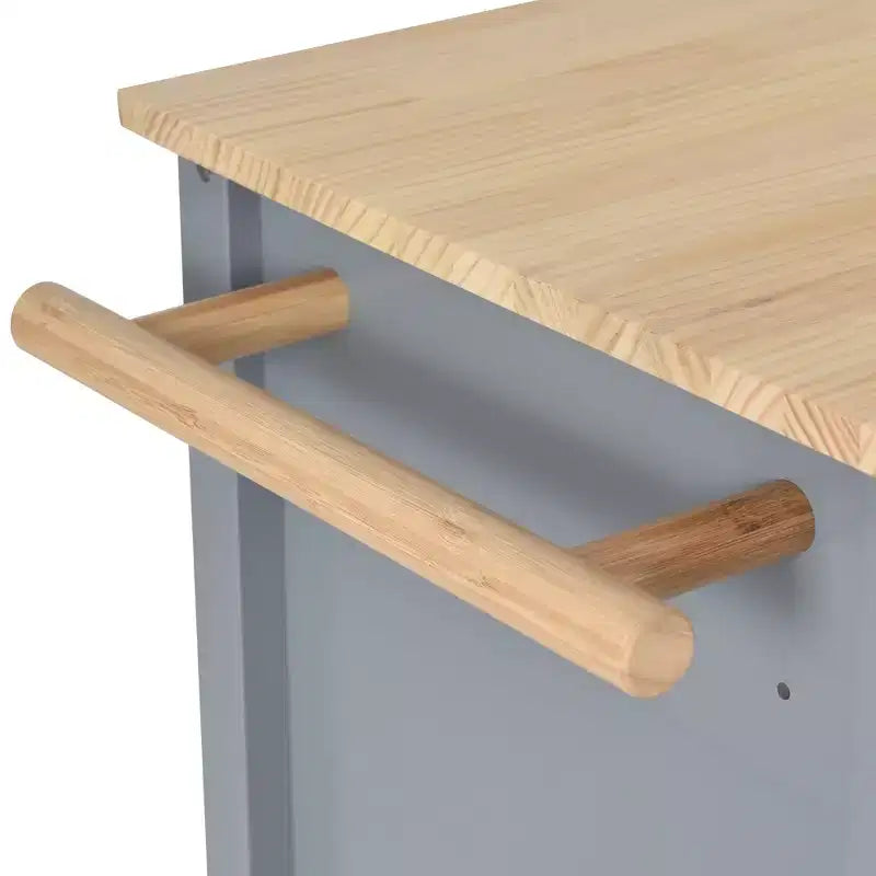 PexFix Carrello da Cucina ad Isola da 137,9 cm con Piano in Legno Massello e Ruote Bloccabili, Mobile a 4 Ante, Due Cassetti, Portaspezie e Portasciugamani, Blu