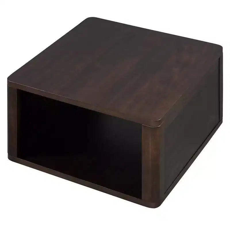 Tavolino da Caffè Quadrato in Legno con Contenitore, Tavolino Centrale a 2 Livelli, Tavolino con Vano Contenitore Semiaperto per Soggiorno