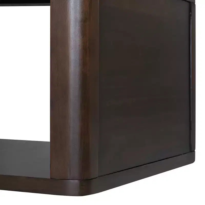 Tavolino da Caffè Quadrato in Legno con Contenitore, Tavolino Centrale a 2 Livelli, Tavolino con Vano Contenitore Semiaperto per Soggiorno