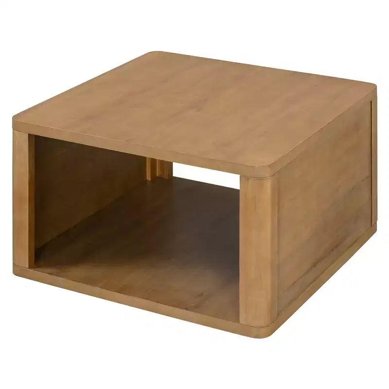 Tavolino da Caffè Quadrato in Legno con Contenitore, Tavolino Centrale a 2 Livelli, Tavolino con Vano Contenitore Semiaperto per Soggiorno