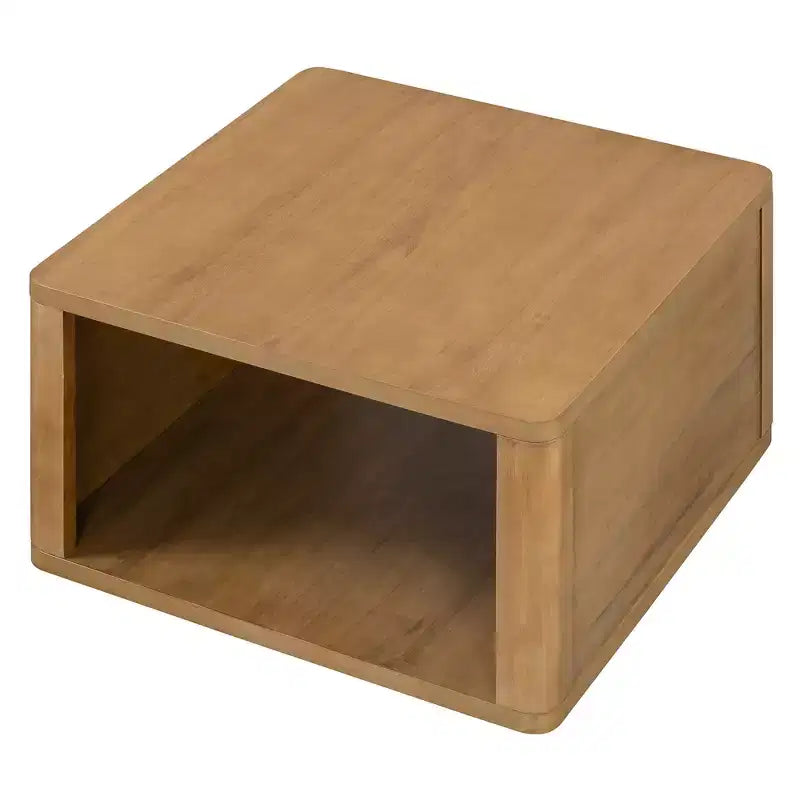Tavolino da Caffè Quadrato in Legno con Contenitore, Tavolino Centrale a 2 Livelli, Tavolino con Vano Contenitore Semiaperto per Soggiorno