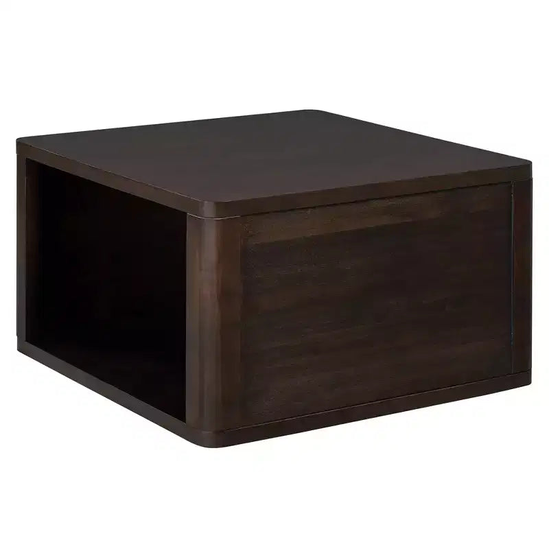 Tavolino da Caffè Quadrato in Legno con Contenitore, Tavolino Centrale a 2 Livelli, Tavolino con Vano Contenitore Semiaperto per Soggiorno