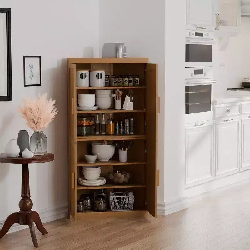 MAYEERTY Mobile Contenitore ad Angolo Moderno in Legno Massello a 4 Ante, Soluzione Salvaspazio per Angolo di Casa e Soggiorno, Beige, 2 Pezzi