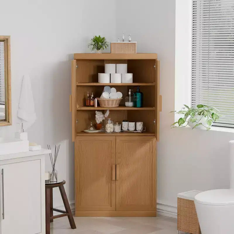 MAYEERTY Mobile Contenitore ad Angolo Moderno in Legno Massello a 4 Ante, Soluzione Salvaspazio per Angolo di Casa e Soggiorno, Beige, 2 Pezzi
