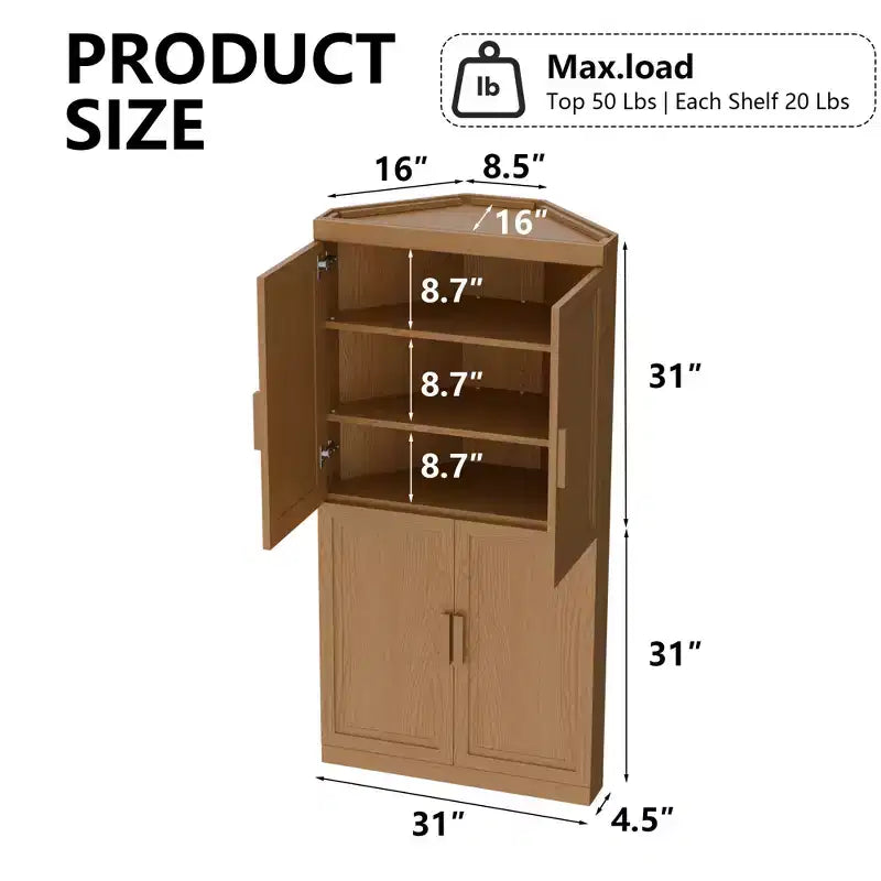 MAYEERTY Mobile Contenitore ad Angolo Moderno in Legno Massello a 4 Ante, Soluzione Salvaspazio per Angolo di Casa e Soggiorno, Beige, 2 Pezzi