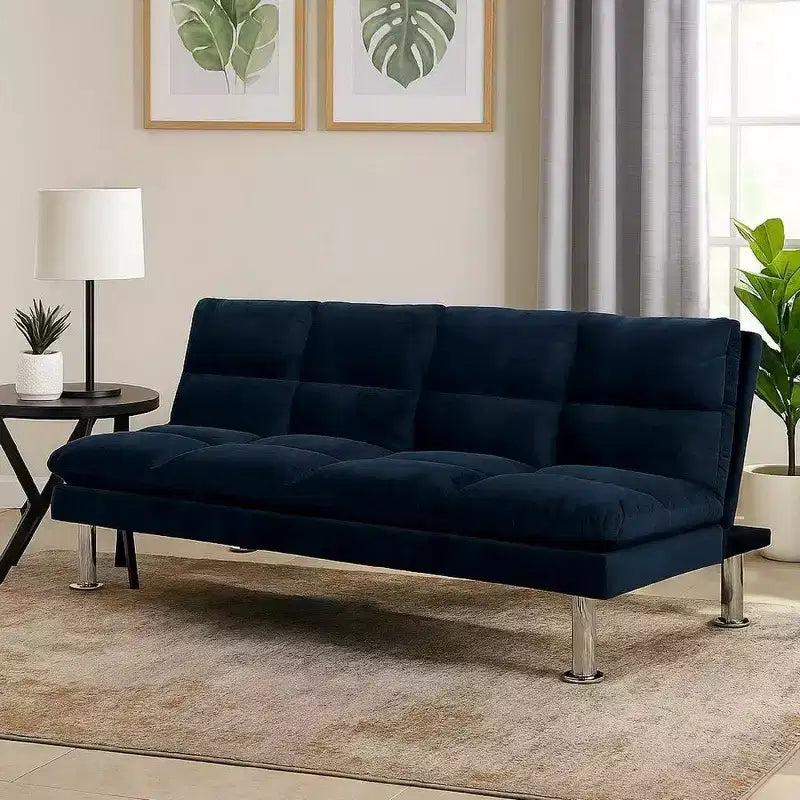 Divano Royal Hampton con Seduta Imbottita Capitonnè e Gambe in Metallo, Blu