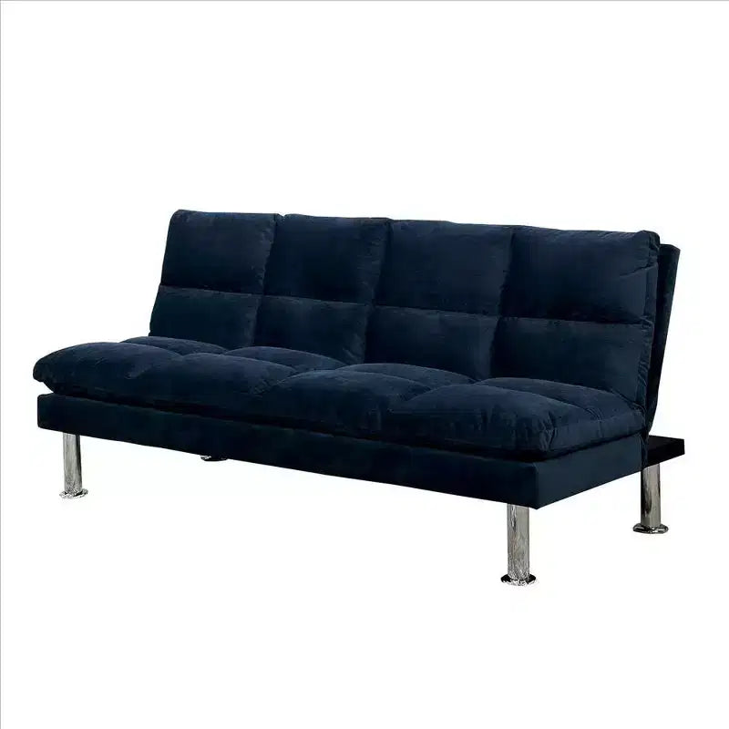 Divano Royal Hampton con Seduta Imbottita Capitonnè e Gambe in Metallo, Blu