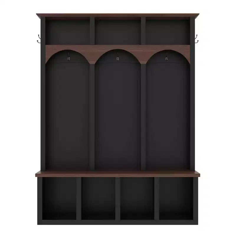 Okak Appendiabiti da Ingresso Stile Fattoria con Design ad Arco, Appendiabiti Autoportante con Panca Contenitore e 5 Ganci, Attaccapanni per Soggiorno, Camera da Letto, Nero