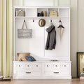Okak Elegant Hall Tree with 5 Hooks, Wide Coat Rack with Lift-Top Storage Bench and 2 Drawers, Coat Tree for Living Room, Hallway, White