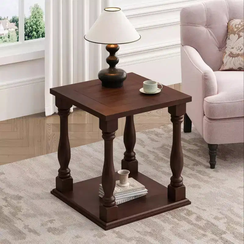 GDFStudio Kael Antique Side Table with Open Storage