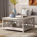 Galano Square Coffee Table with Storage Shelf in Dusty Gray Oak 34.9 W  34.8 D  17.1 H