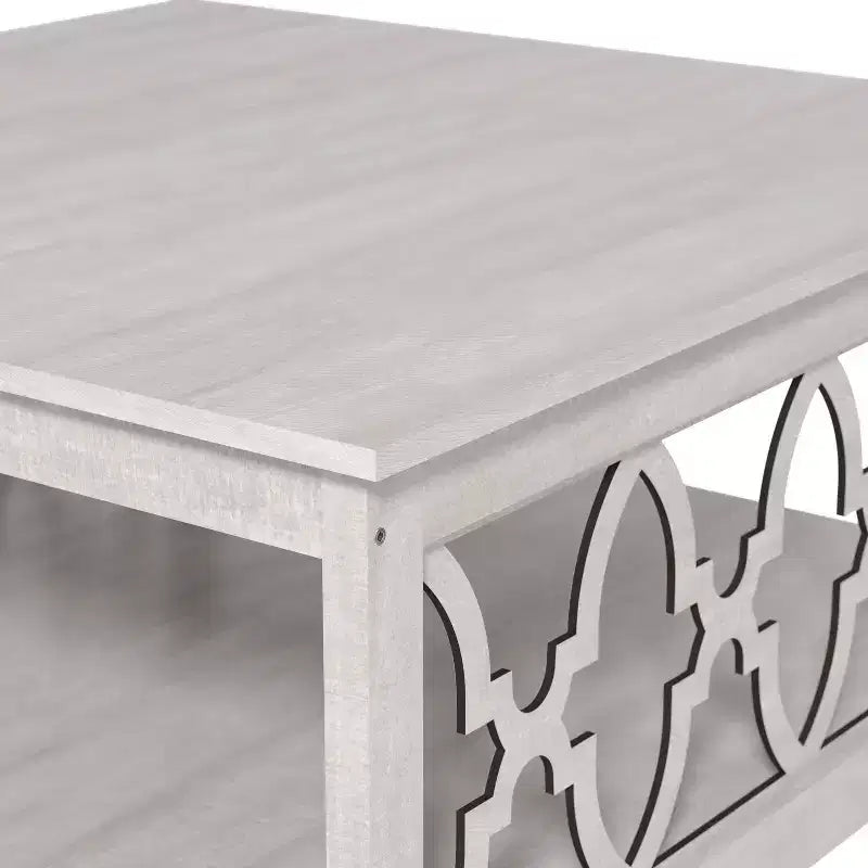 Tavolino da caffè quadrato Galano con ripiano portaoggetti in rovere grigio polvere 34,9 L 34,8 P 17,1 H