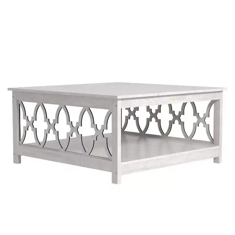 Tavolino da caffè quadrato Galano con ripiano portaoggetti in rovere grigio polvere 34,9 L 34,8 P 17,1 H