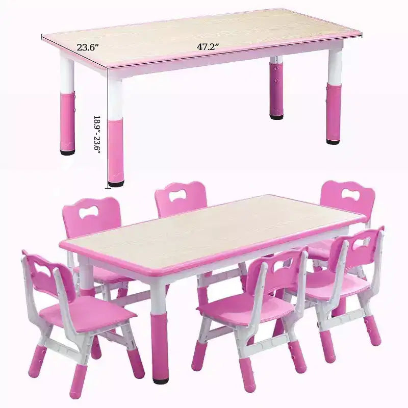 COZONY Set Tavolo e Sedie per Bambini 7 Pezzi, Tavolo Studio per Bambini Regolabile in Altezza con 1 Tavolo e 6 Sedie, Gambe Antiscivolo e Piano con Graffiti per la Casa