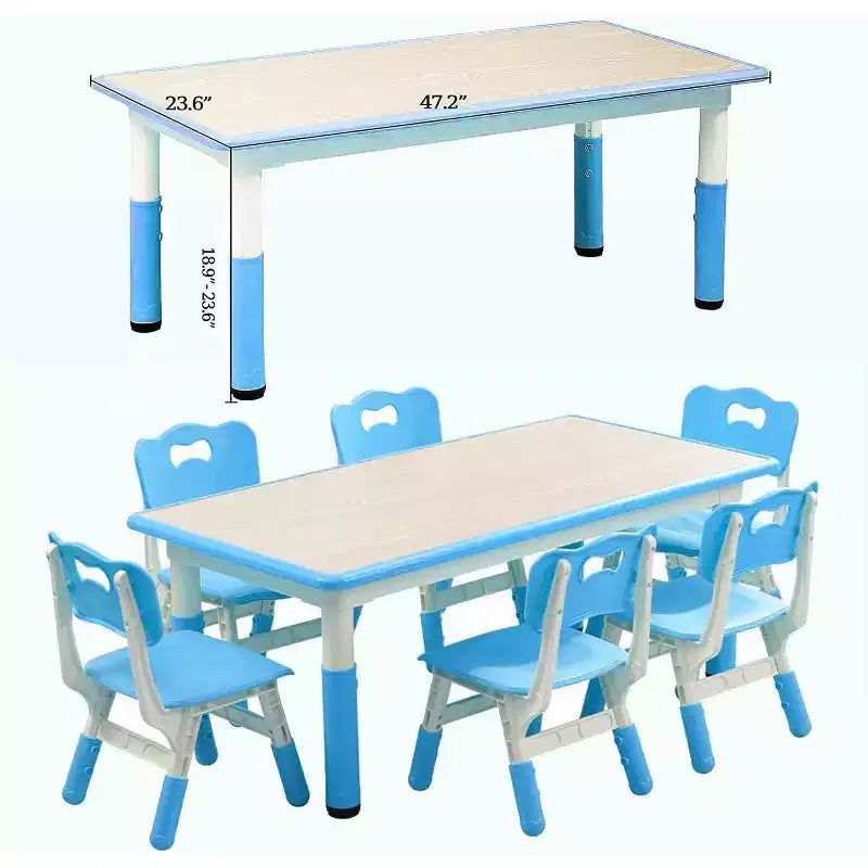 COZONY Set Tavolo e Sedie per Bambini 7 Pezzi, Tavolo Studio per Bambini Regolabile in Altezza con 1 Tavolo e 6 Sedie, Gambe Antiscivolo e Piano con Graffiti per la Casa