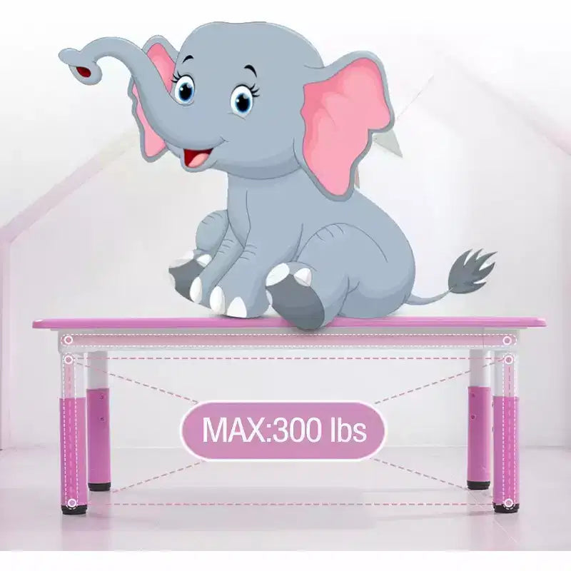 COZONY Set Tavolo e Sedie per Bambini 7 Pezzi, Tavolo Studio per Bambini Regolabile in Altezza con 1 Tavolo e 6 Sedie, Gambe Antiscivolo e Piano con Graffiti per la Casa
