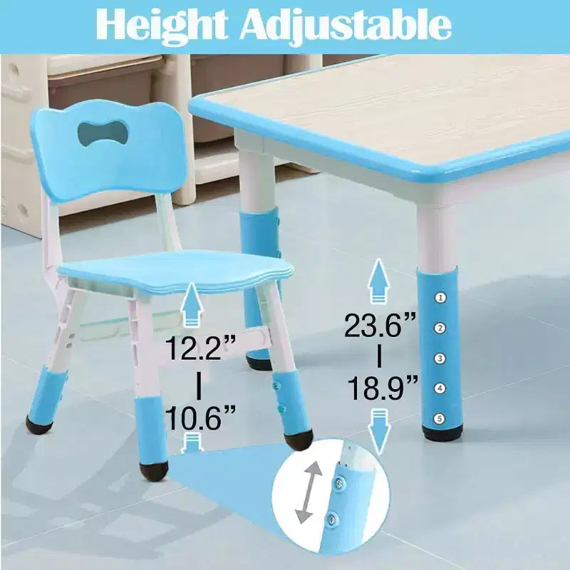 COZONY Set Tavolo e Sedie per Bambini 7 Pezzi, Tavolo Studio per Bambini Regolabile in Altezza con 1 Tavolo e 6 Sedie, Gambe Antiscivolo e Piano con Graffiti per la Casa