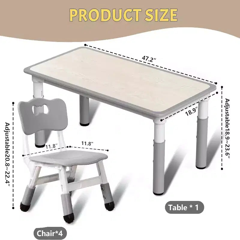 COZONY Set Tavolo e Sedie per Bambini 7 Pezzi, Tavolo Studio per Bambini Regolabile in Altezza con 1 Tavolo e 6 Sedie, Gambe Antiscivolo e Piano con Graffiti per la Casa
