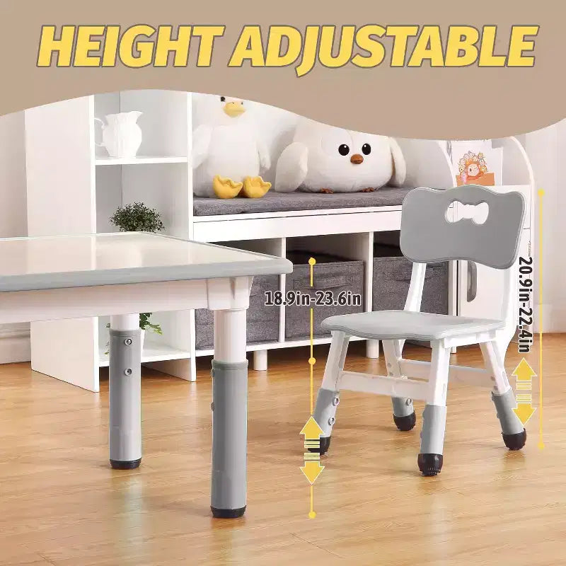 COZONY Set Tavolo e Sedie per Bambini 7 Pezzi, Tavolo Studio per Bambini Regolabile in Altezza con 1 Tavolo e 6 Sedie, Gambe Antiscivolo e Piano con Graffiti per la Casa