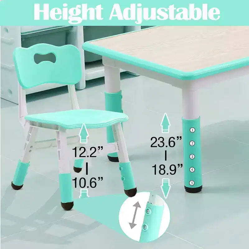 COZONY Set Tavolo e Sedie per Bambini 7 Pezzi, Tavolo Studio per Bambini Regolabile in Altezza con 1 Tavolo e 6 Sedie, Gambe Antiscivolo e Piano con Graffiti per la Casa