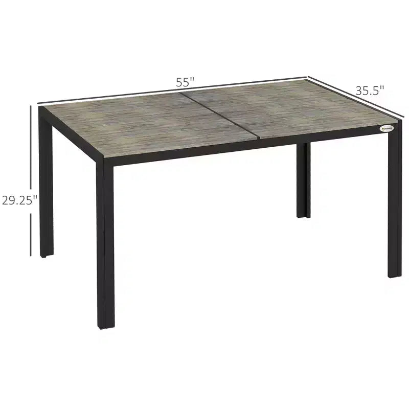 Tavolo da patio per 6 persone con struttura in alluminio, piano in finto legno, tavolo da esterno rettangolare per cortile, prato, balcone