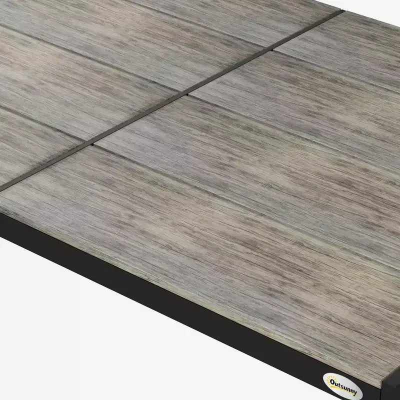 Tavolo da patio per 6 persone con struttura in alluminio, piano in finto legno, tavolo da esterno rettangolare per cortile, prato, balcone