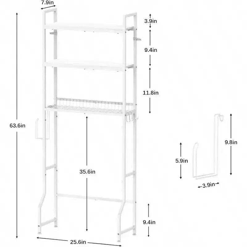 Mobile sopra wc a 3 ripiani per bagno, salvaspazio in legno bianco, organizer autoportante per bagno/lavanderia