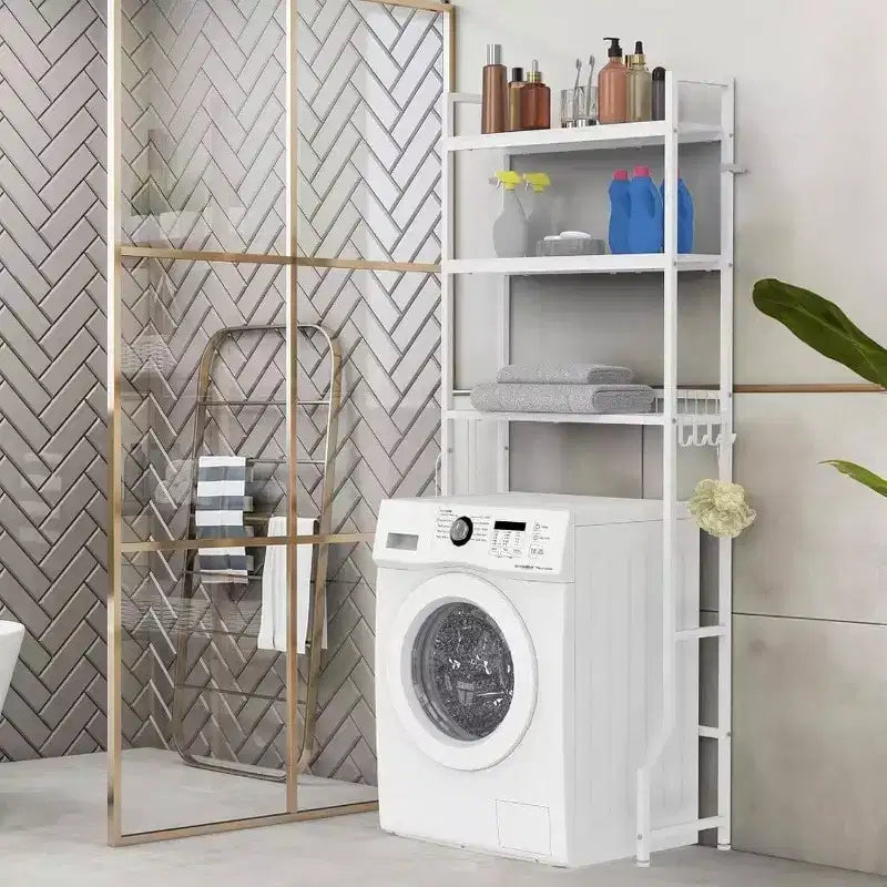 Mobile sopra wc a 3 ripiani per bagno, salvaspazio in legno bianco, organizer autoportante per bagno/lavanderia