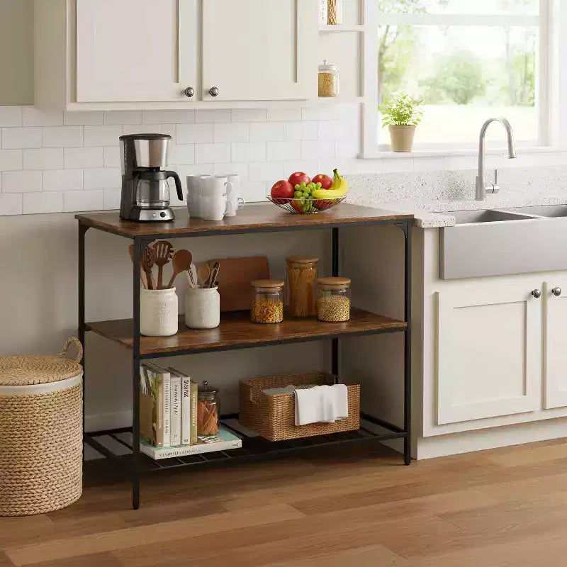 Carrello da cucina a 3 livelli BestMassage, larghezza 120 cm, scaffale da cucina per microonde, elettrodomestici e conservazione, marrone